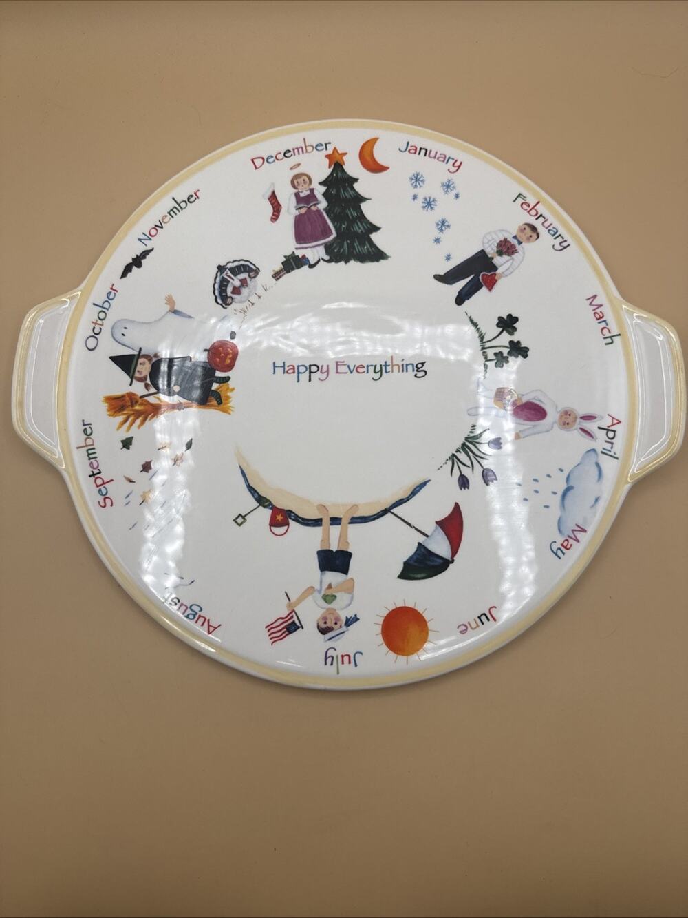 Nantucket Home Happy Everything Monthly Celebration Handled Cake Plate/Platter.